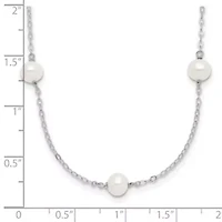 Sterling Silver Rhodium-plated 5-6mm Freshwater Cultured Pearl Necklace
