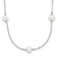 Sterling Silver Rhodium-plated 5-6mm Freshwater Cultured Pearl Necklace