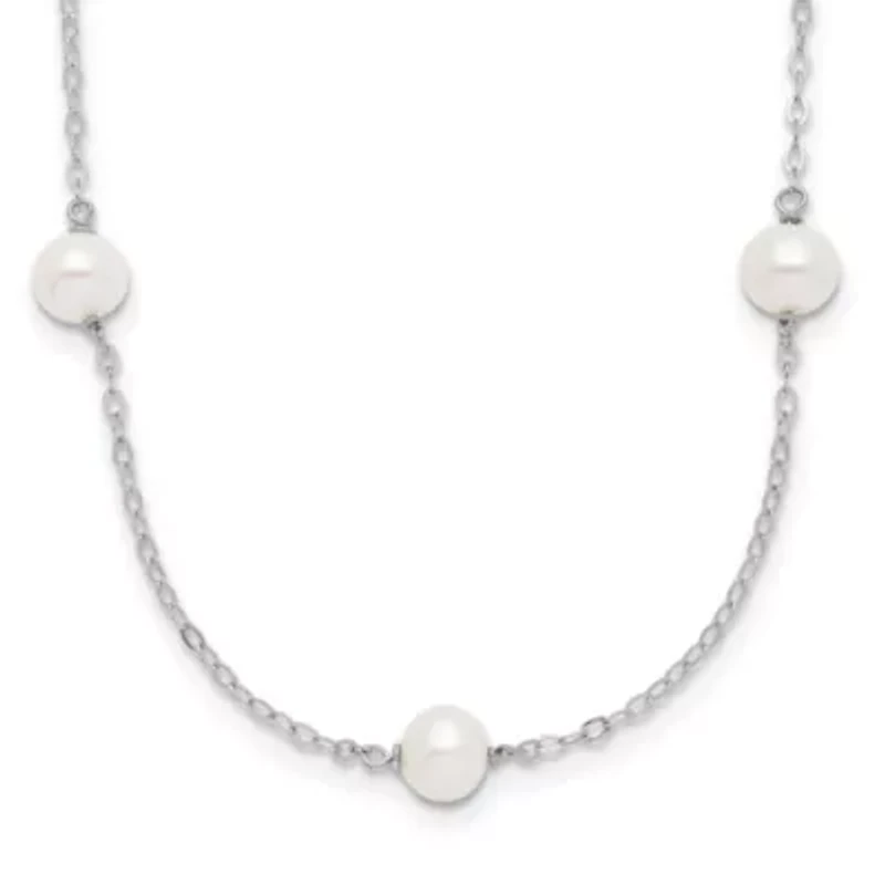 Sterling Silver Rhodium-plated 5-6mm Freshwater Cultured Pearl Necklace