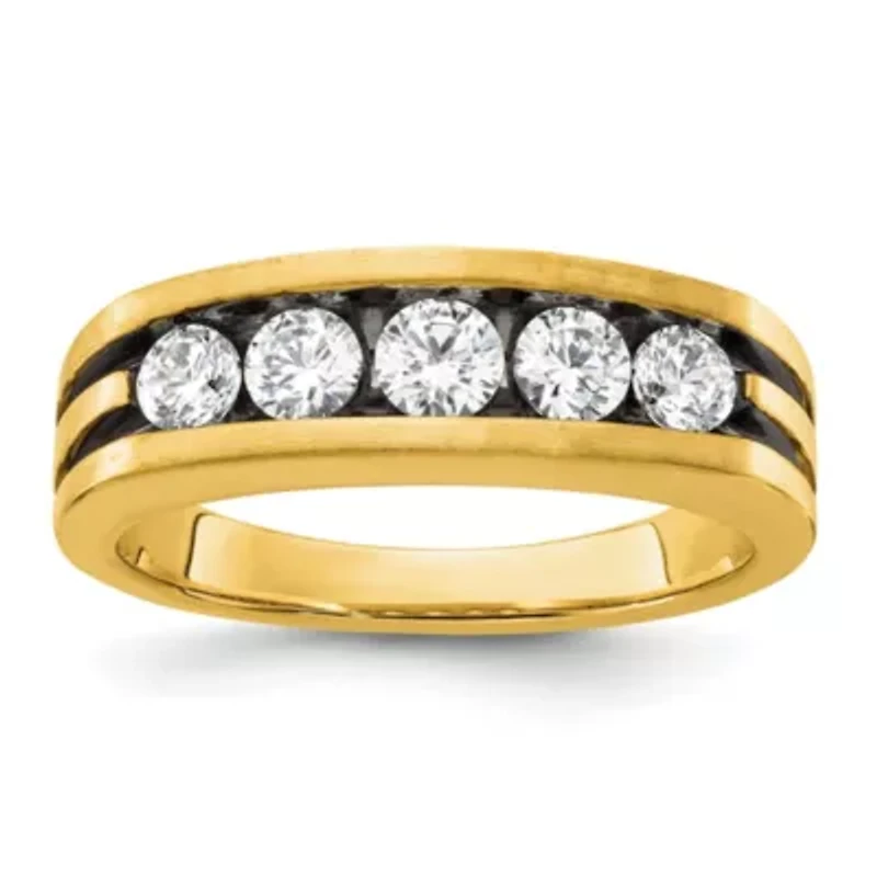 Lab Created 0.97 ct. t.w. Grown Diamond VS/SI GHI, Black Rhodium Men's Ring 14K Yellow Gold
