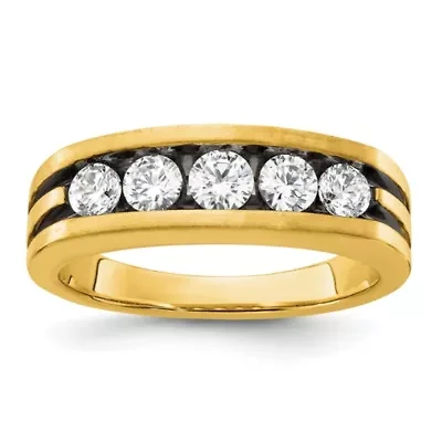 Lab Created 0.97 ct. t.w. Grown Diamond VS/SI GHI, Black Rhodium Men's Ring 14K Yellow Gold