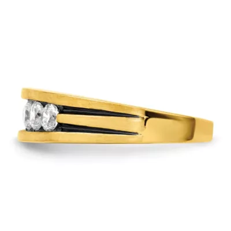 Lab Created 0.97 ct. t.w. Grown Diamond VS/SI GHI, Black Rhodium Men's Ring 14K Yellow Gold