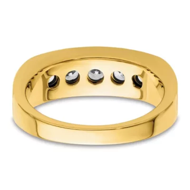 Lab Created 0.97 ct. t.w. Grown Diamond VS/SI GHI, Black Rhodium Men's Ring 14K Yellow Gold