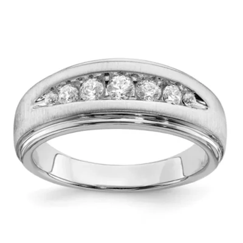 Lab Created 1/2 ct. t.w. Grown Dia. VS/SI GHI, Double Miligrain Mens Ring 14K White Gold