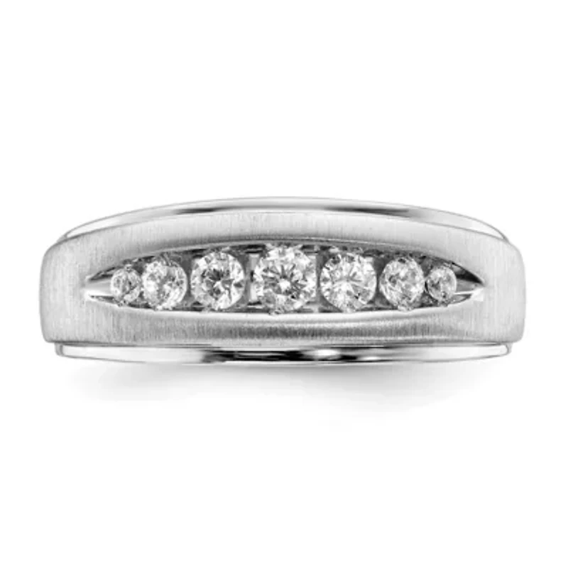 Lab Created 1/2 ct. t.w. Grown Dia. VS/SI GHI, Double Miligrain Mens Ring 14K White Gold
