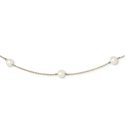 14K Yellow Gold 5-6mm White Near Round Freshwater Cultured Pearl 7-Station Necklace
