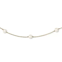 14K Yellow Gold 5-6mm White Near Round Freshwater Cultured Pearl 7-Station Necklace