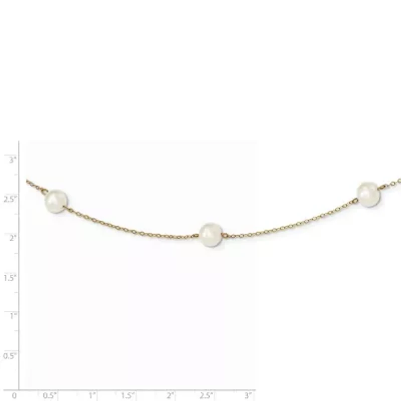 14K Yellow Gold 5-6mm White Near Round Freshwater Cultured Pearl 7-Station Necklace