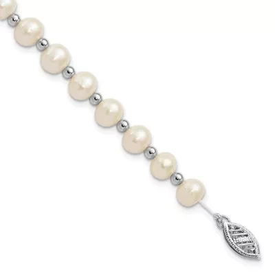 14K White Gold 6-7mm White Near Round Freshwater Cultured Pearl Necklace
