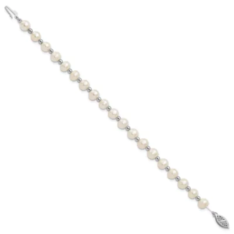 14K White Gold 6-7mm White Near Round Freshwater Cultured Pearl Necklace