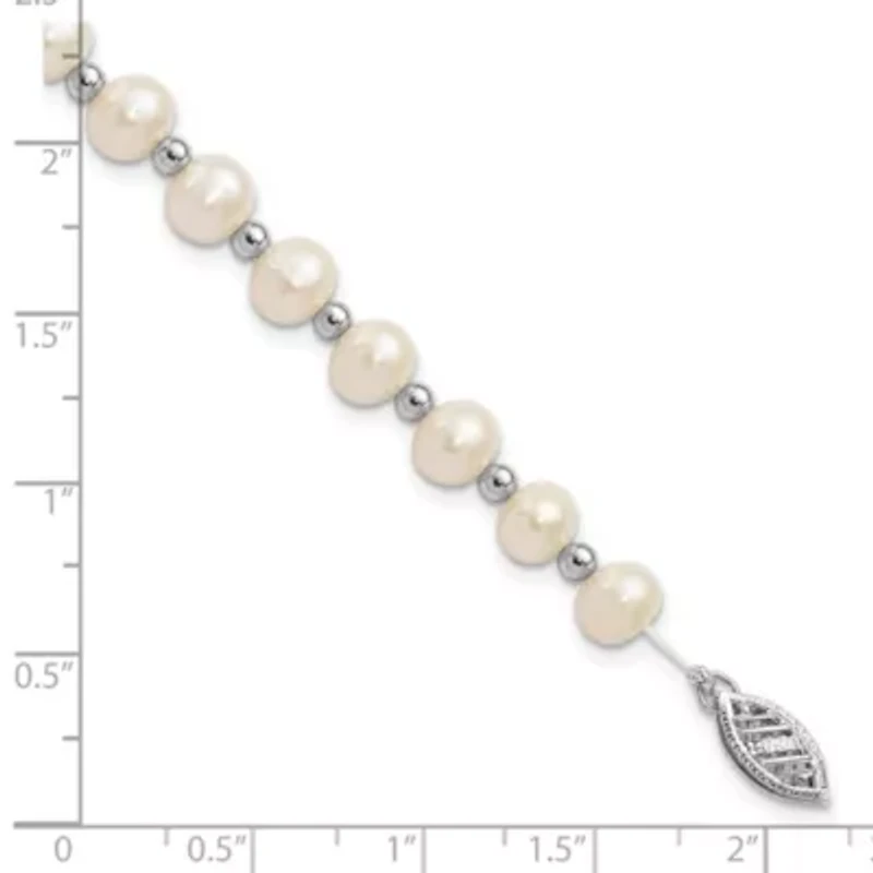 14K White Gold 6-7mm White Near Round Freshwater Cultured Pearl Necklace