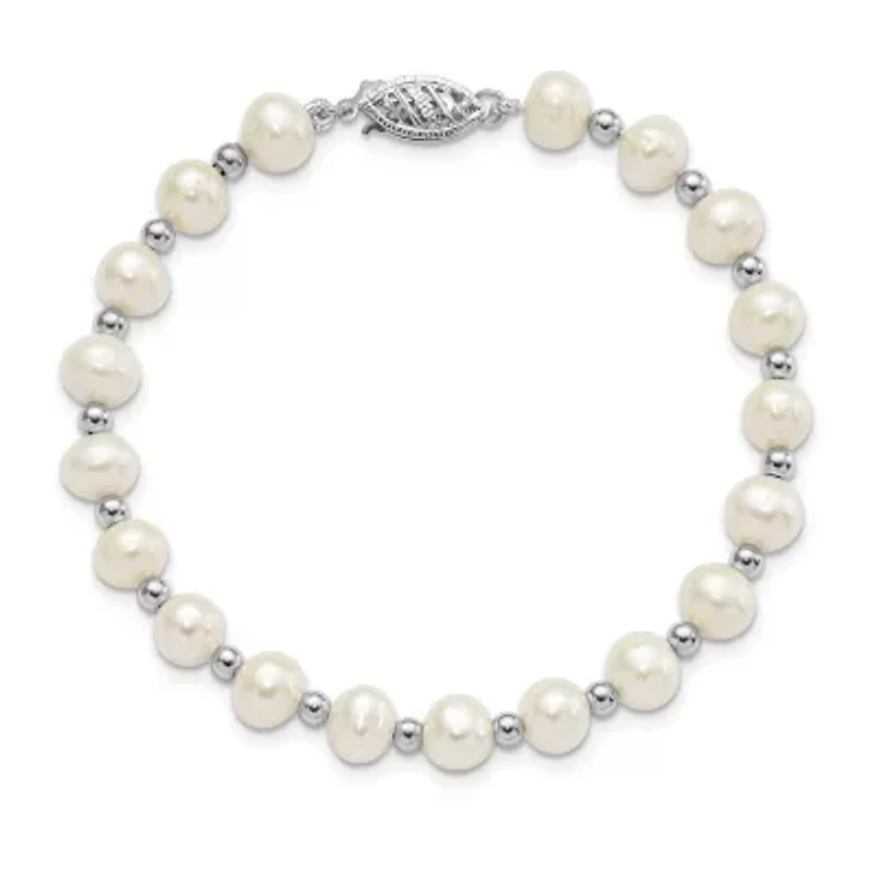 14K White Gold 6-7mm White Near Round Freshwater Cultured Pearl Necklace