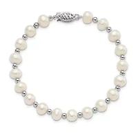 14K White Gold 6-7mm White Near Round Freshwater Cultured Pearl Necklace
