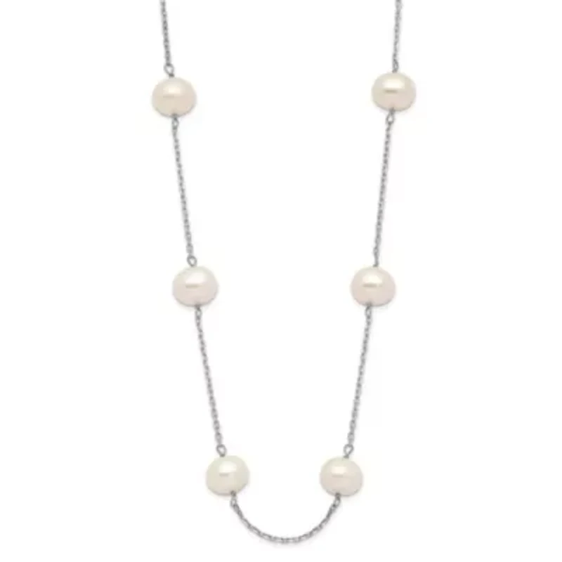 14K White Gold 6-7mm White Round Freshwater Cultured Pearl 12-station Necklace