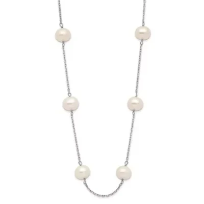 14K White Gold 6-7mm White Round Freshwater Cultured Pearl 12-station Necklace
