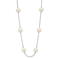 14K White Gold 6-7mm White Round Freshwater Cultured Pearl 12-station Necklace