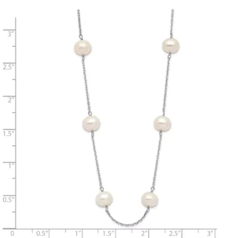 14K White Gold 6-7mm White Round Freshwater Cultured Pearl 12-station Necklace