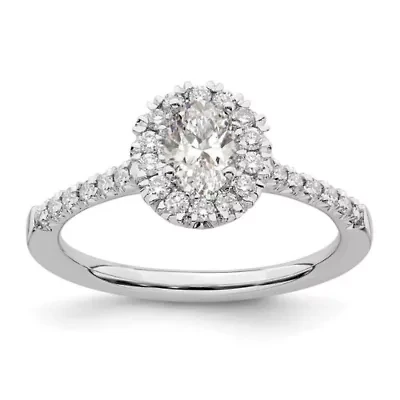 Lab Created 3/4 ct. t.w. Grown Diamond VS/SI GH, Oval Halo Engagement Complete Ring 14K White Gold
