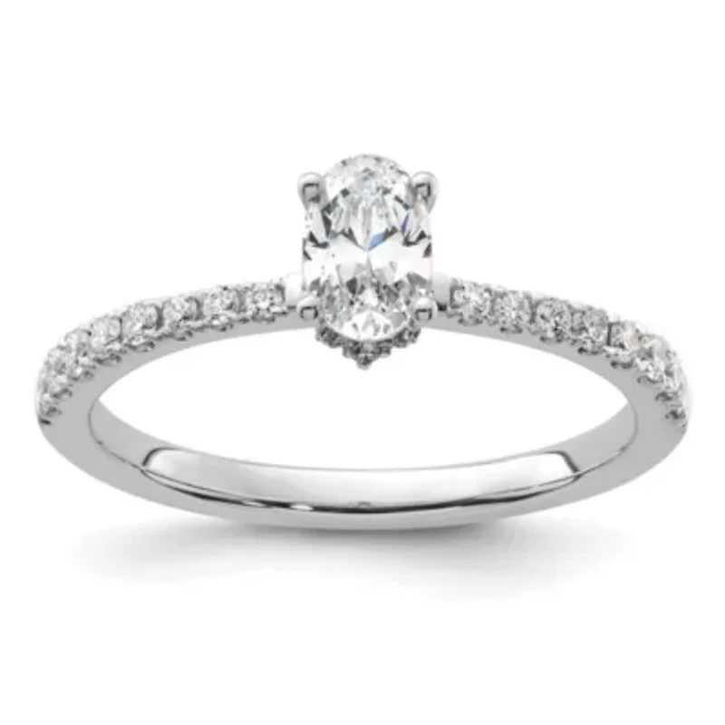 Lab Created 3/4 ct. t.w. Grown Diamond Complete Oval Engagement Ring 14K White Gold