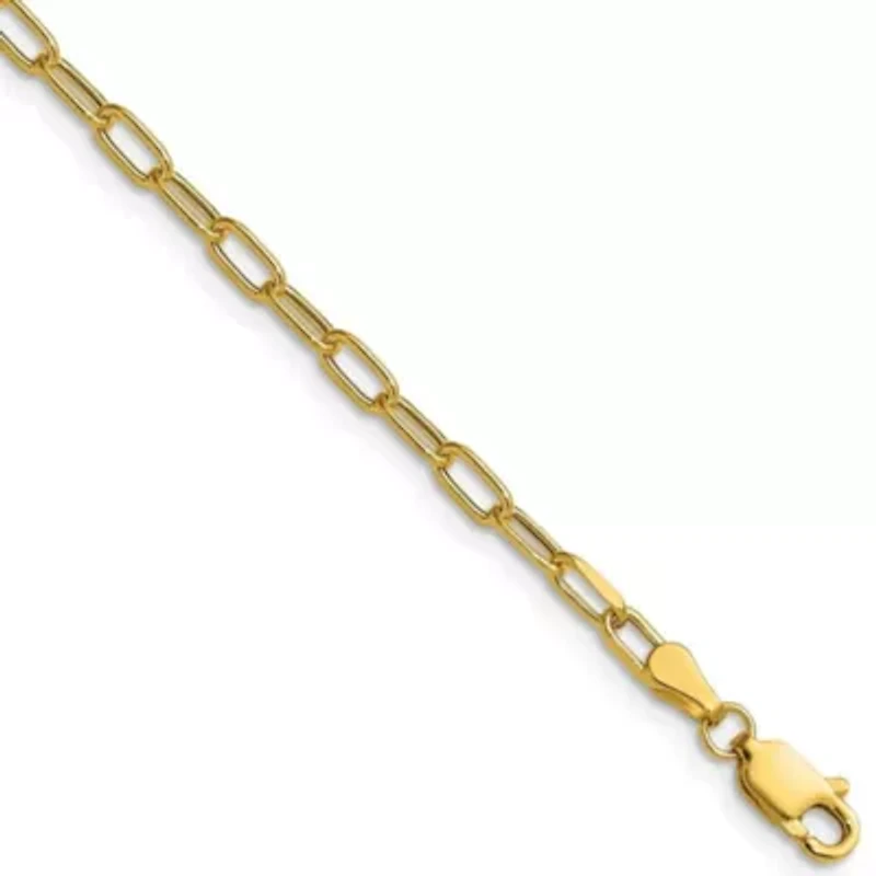 14K Yellow Gold 3mm Semi-solid Beveled Paperclip Chain Necklace