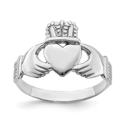 14K White Gold Polished Claddagh Ring