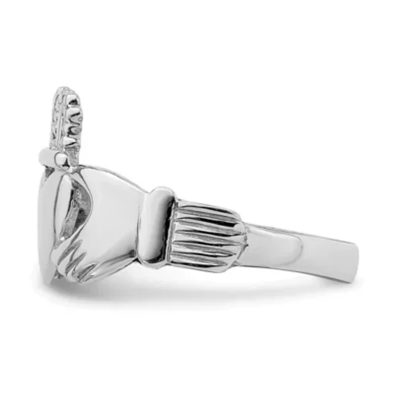 14K White Gold Polished Claddagh Ring