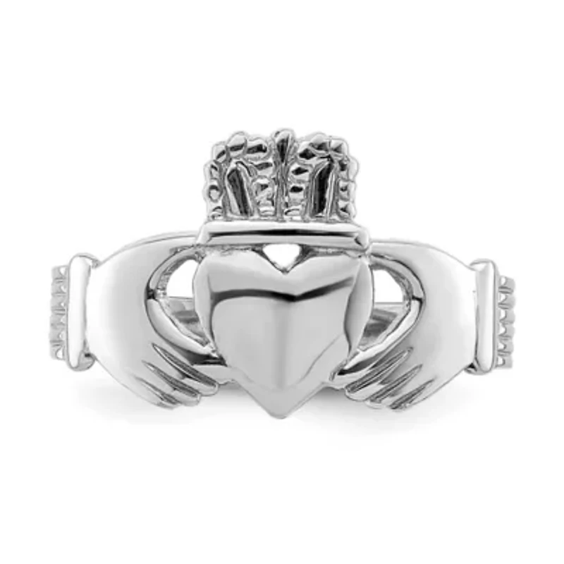 14K White Gold Polished Claddagh Ring