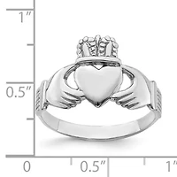14K White Gold Polished Claddagh Ring