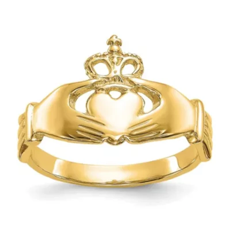 14K Yellow Gold Polished Claddagh Ring