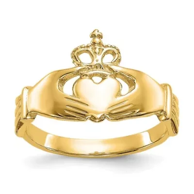 14K Yellow Gold Polished Claddagh Ring