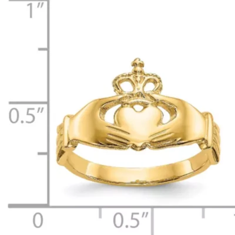 14K Yellow Gold Polished Claddagh Ring