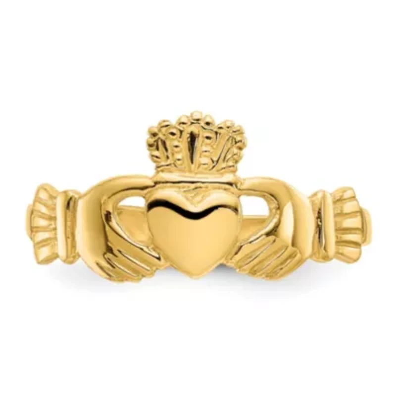14K Yellow Gold Polished Ladies Claddagh Ring