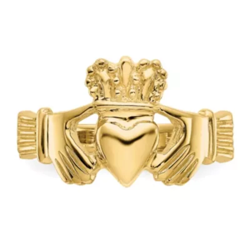 14K Yellow Gold Polished Claddagh Ring