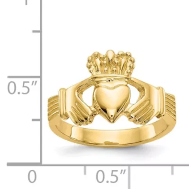 14K Yellow Gold Polished Claddagh Ring