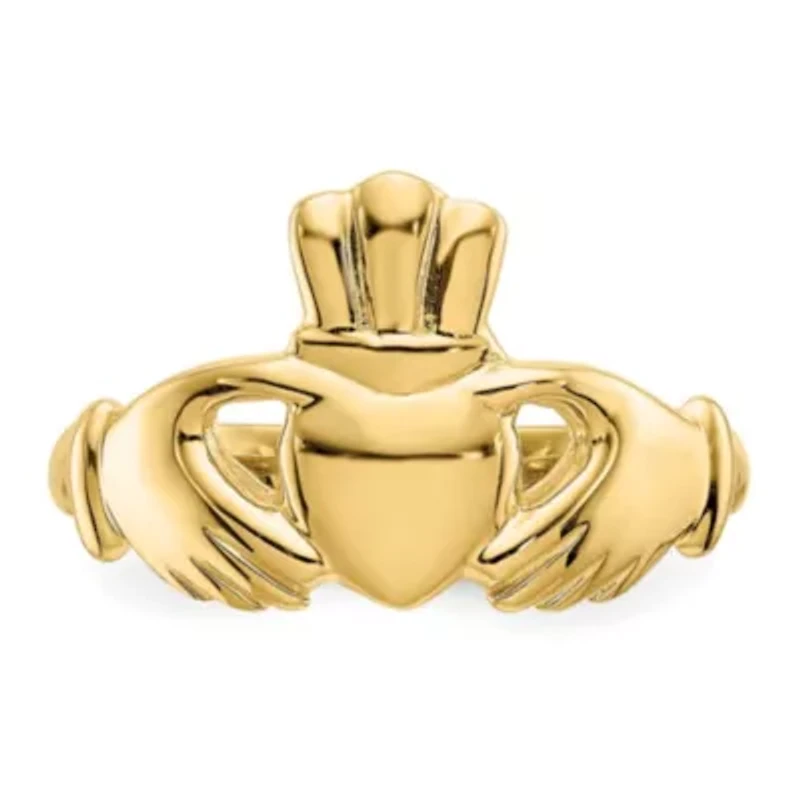 14K Yellow Gold Polished Claddagh Ring