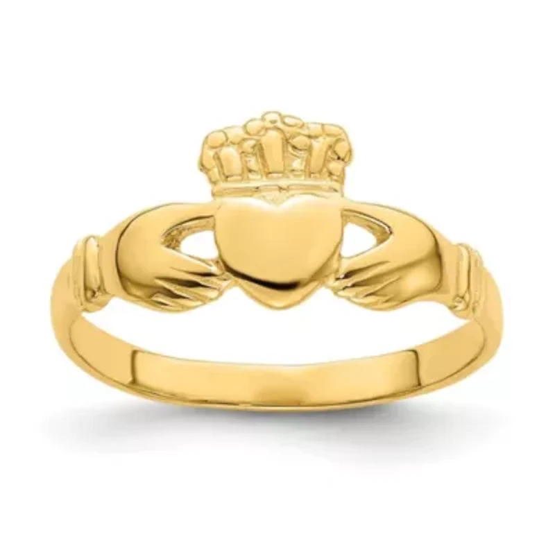 14K Yellow Gold Polished Claddagh Ring