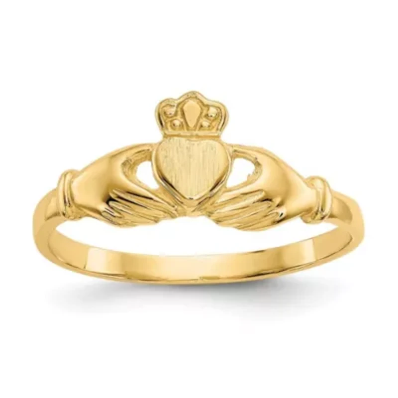14K Yellow Gold Polished and Satin Claddagh Ring