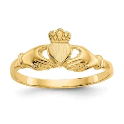 14K Yellow Gold Polished and Satin Claddagh Ring