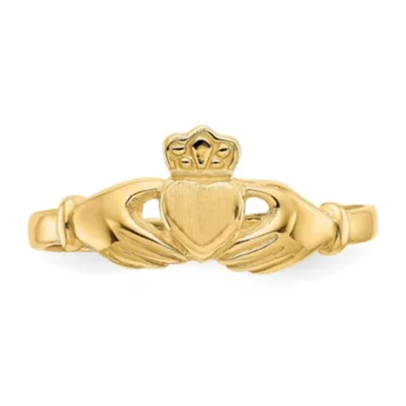 14K Yellow Gold Polished and Satin Claddagh Ring