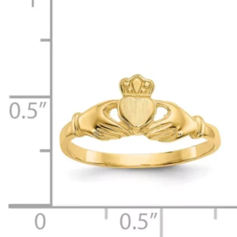 14K Yellow Gold Polished and Satin Claddagh Ring
