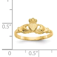 14K Yellow Gold Polished and Satin Claddagh Ring