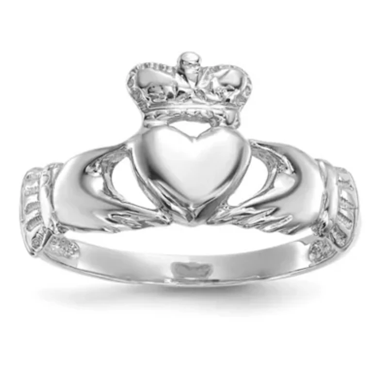 14K White Gold Polished Claddagh Ring
