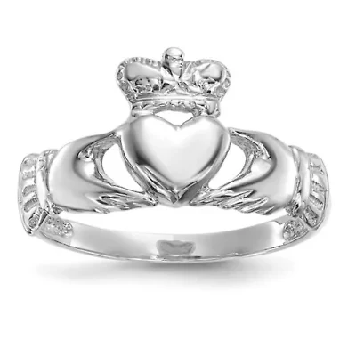 14K White Gold Polished Claddagh Ring