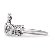 14K White Gold Polished Claddagh Ring