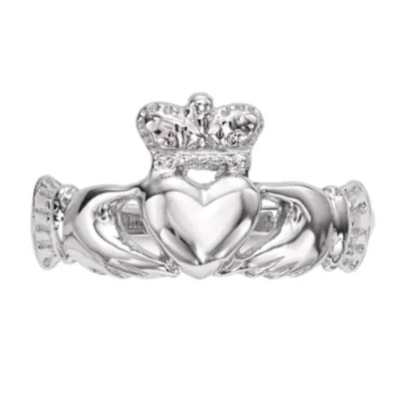 14K White Gold Polished Claddagh Ring