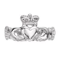 14K White Gold Polished Claddagh Ring