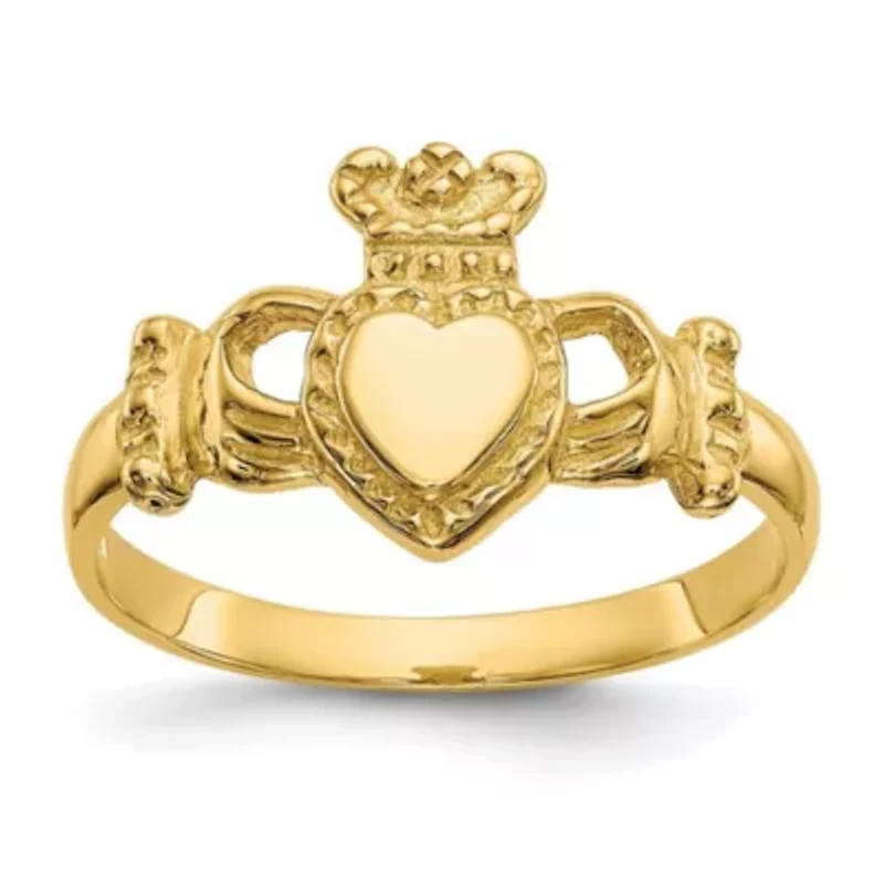 14K Yellow Gold Polished Ladies Claddagh Ring