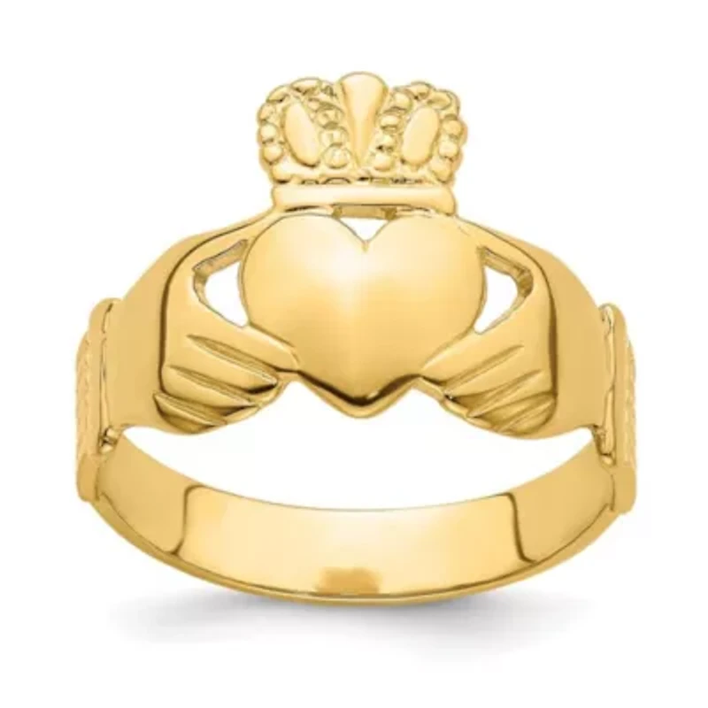 14K Yellow Gold Polished Claddagh Ring