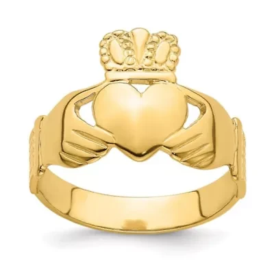 14K Yellow Gold Polished Claddagh Ring