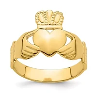 14K Yellow Gold Polished Claddagh Ring